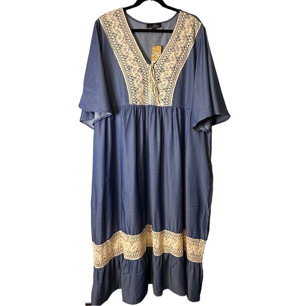 Suzanne Betro Lace Bib Midi Kaftan Boho Lagenlook Resort Cottage NWT Size 2X